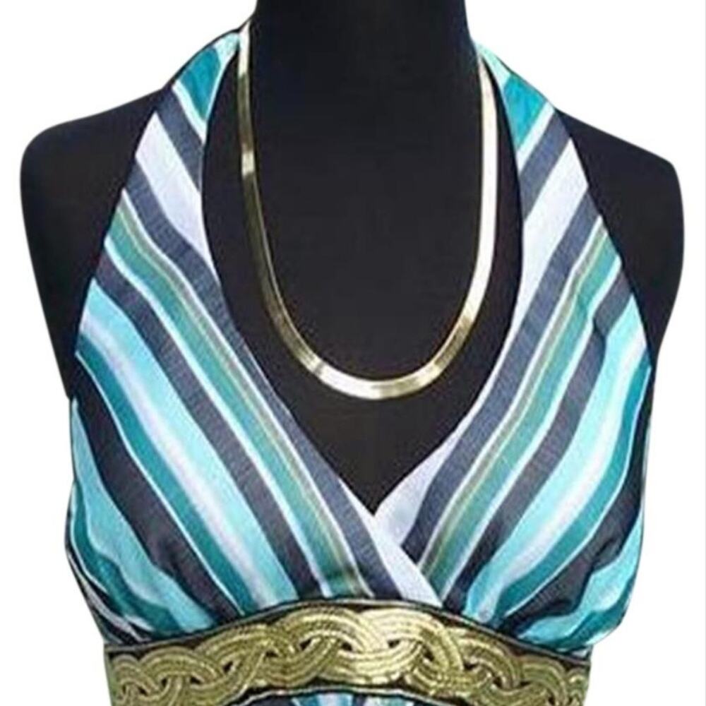 Cache Hankey Hem Gold Braid Metallic Lined Halter Top Multi Color New NWT $128